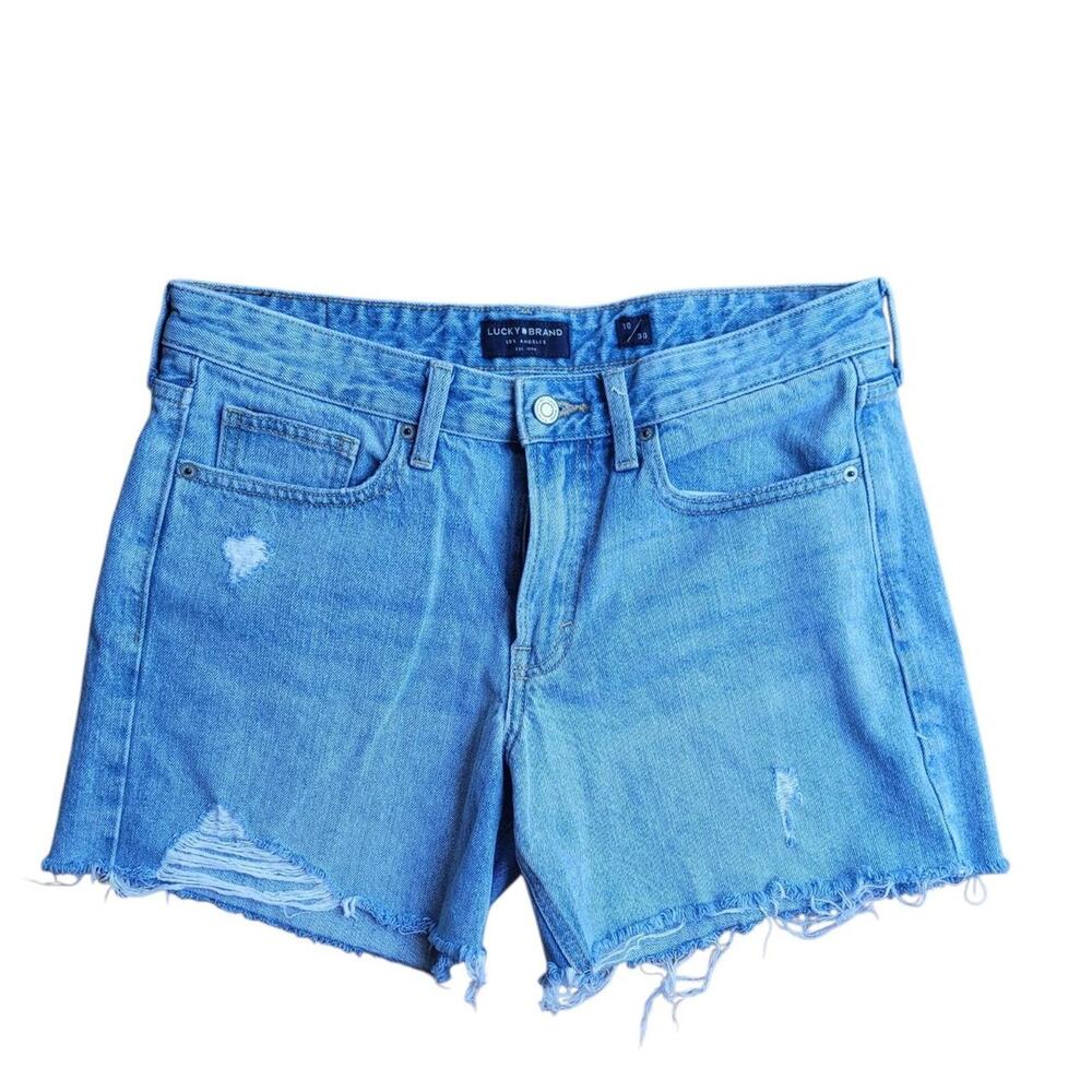 Lucky Brand Boyfriend Short Blue Denim Shorts Frayed Hem Size 10